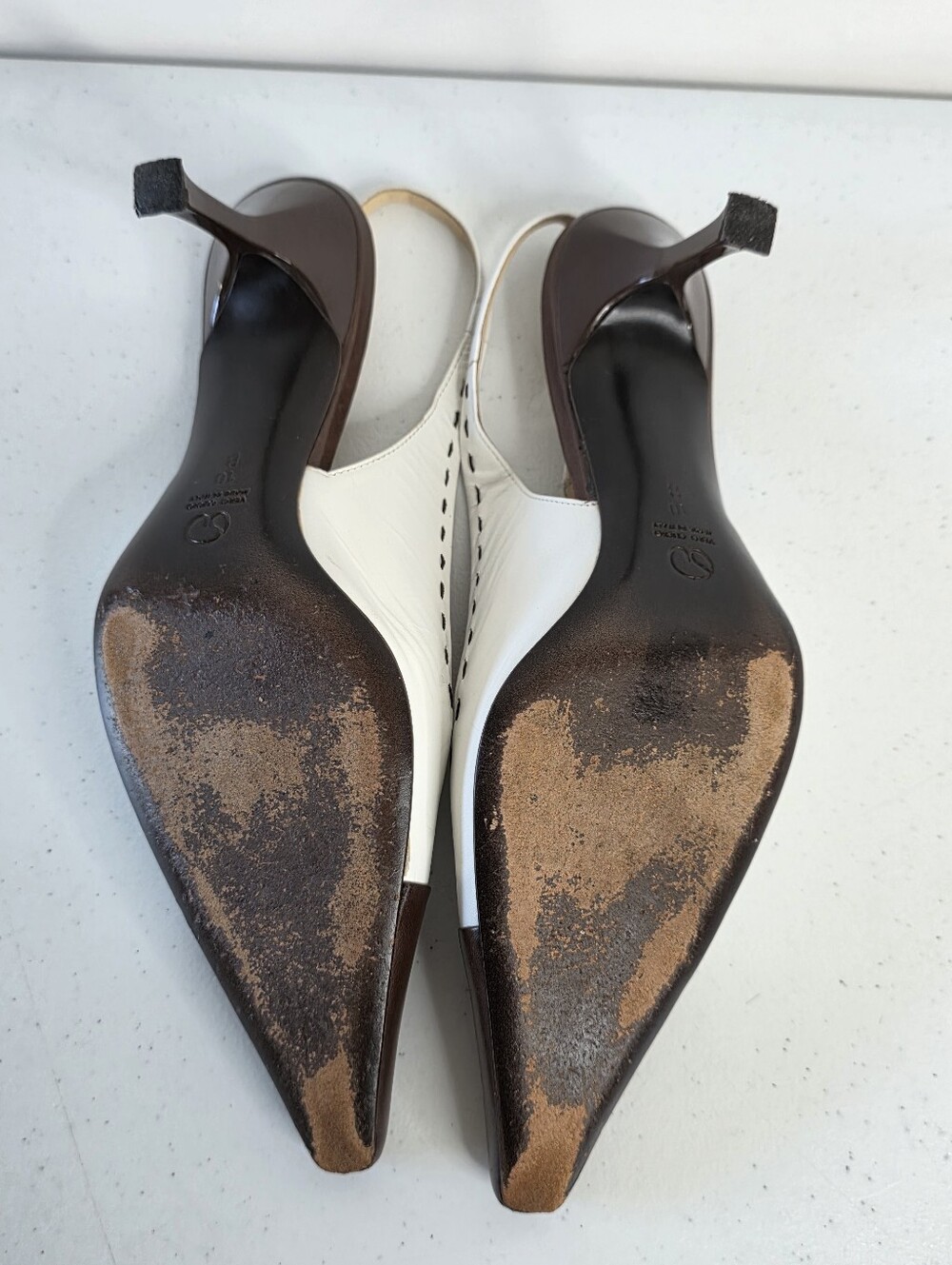 St. John Two-Tone High Heel Pumps Size 10 Vintage Slingbacks Made in Italy Rare - Picture 7 of 14